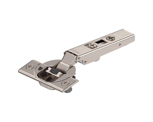 Blum CLIP Top BLUMOTION 110° full overlay soft close hinge with knock-in boss, providing smooth, controlled closing and easy installation for cabinets