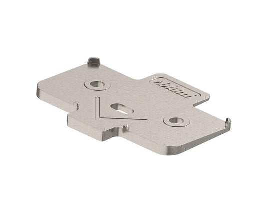 Blum 5 degree angled cruciform 6mm screw-on spacer plate for concealed cabinet hinges, providing precise hinge alignment and reliable installation for kitchen and furniture cabinetry.