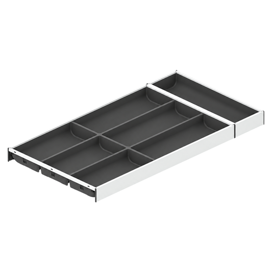 Blum AMBIA-LINE 600mm soft-touch cutlery insert in Silk White and Grey for LEGRABOX and MERIVOBOX drawers