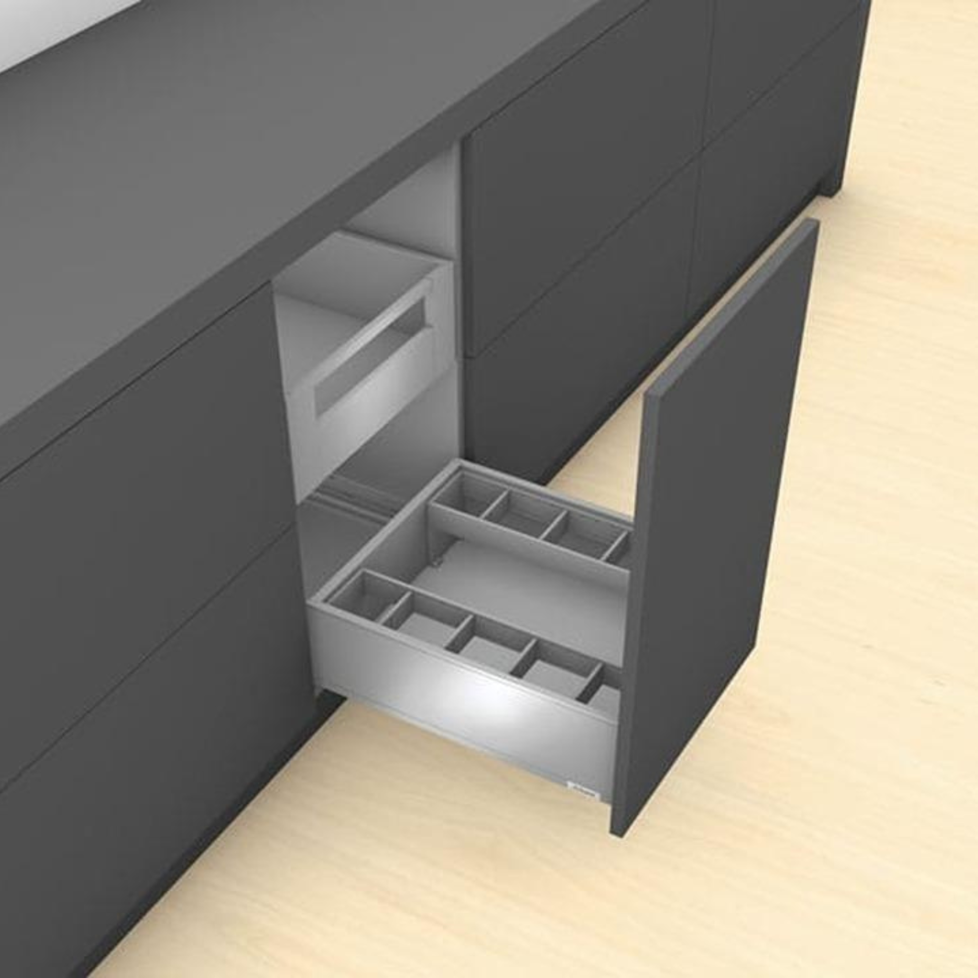 Blum AMBIA‑LINE 100 mm Orion Grey bottle set for drawer organisation with adapters and cross dividers – ZC7B0100S