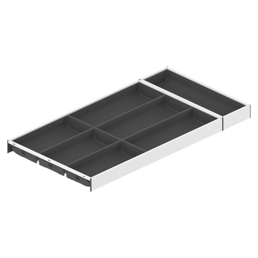 Blum AMBIA‑LINE 600 mm soft touch cutlery insert in silk white and grey for LEGRABOX and MERIVOBOX drawer organisation