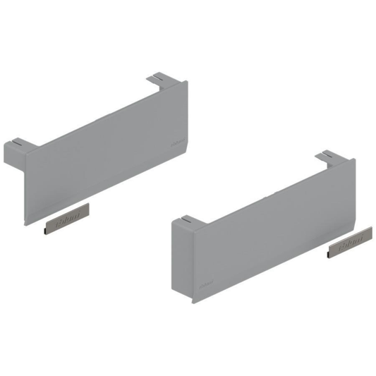 Blum AVENTOS HK Top stay lift cover cap set in light grey for left and right lift mechanisms, providing a clean, finished appearance for cabinet lift systems.
