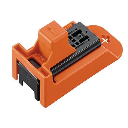 Blum CABLOXX positioning template 65.0807 for accurate installation of front locking brackets on LEGRABOX drawer systems.