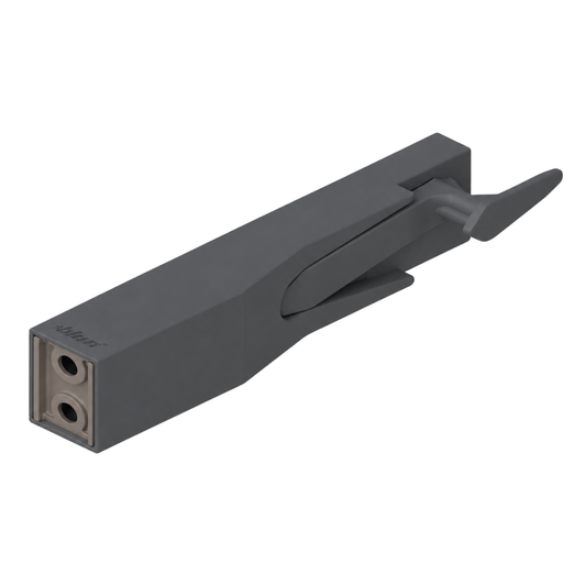 Blum CABLOXX Z80-000S front locking bracket in Orion Grey for secure cabinet and drawer locking systems