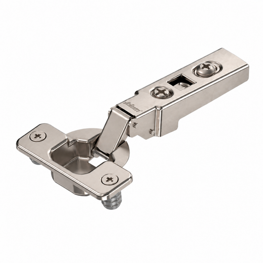 Blum CLIP Standard 100° full overlay cabinet hinge with nickel-plated knock-in boss 71M2580