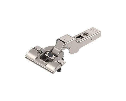 Blum CLIP Top BLUMOTION 110° half overlay soft close hinge with boss inserta, offering smooth, durable closing and easy tool-free installation for cabinet doors