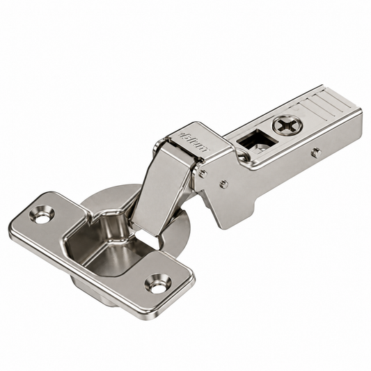 Blum CLIP top 107° half overlay cabinet hinge with screw-on boss 75T1650 for cabinet door installation