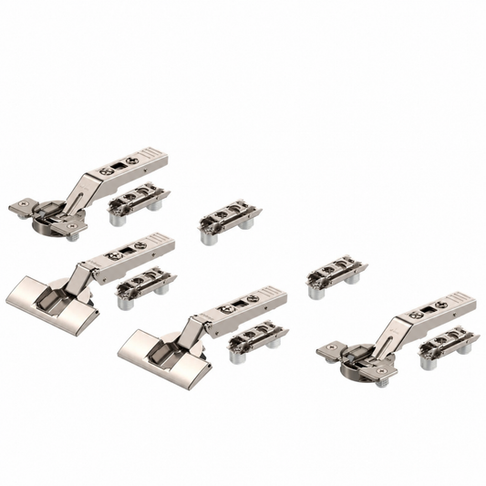 Blum CLIP top 134° centre hinge set for AVENTOS bi-fold lift systems with 4 hinges and 6 plates
