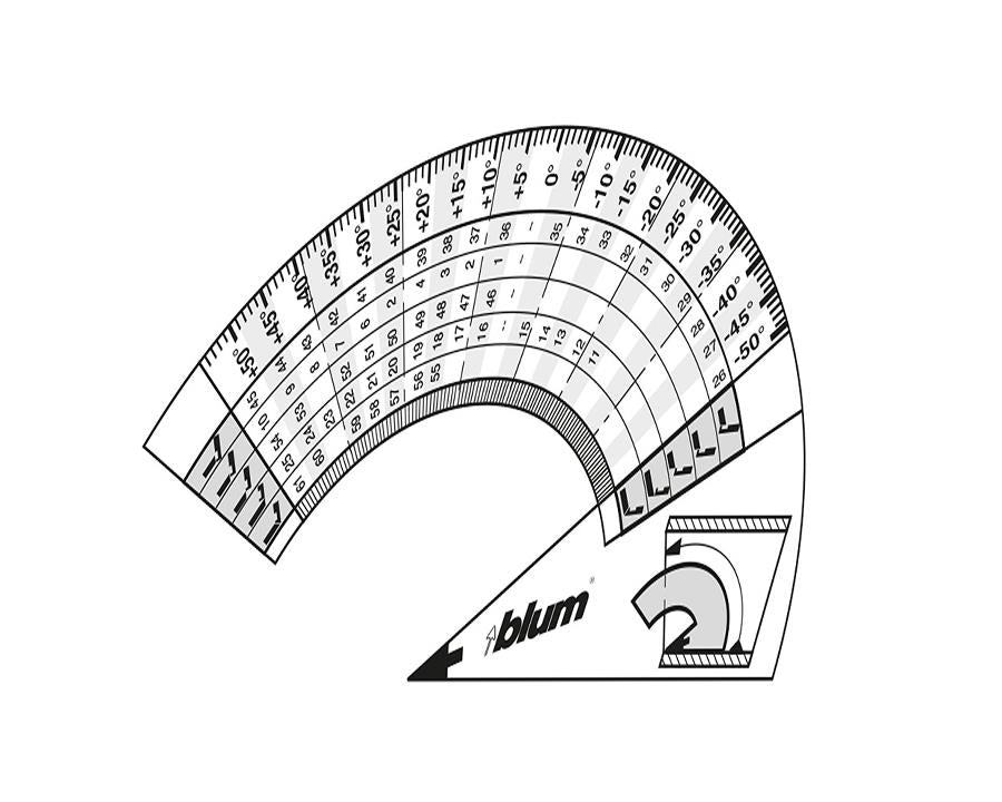 Blum Cabinet Angle Template 65‑5810.01, nylon angle marking jig for determining cabinet angle and correct hinge placement