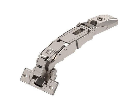 Blum Clip Top BLUMOTION 155° soft close hinge for overlay cabinet doors with 0 protrusion and screw-on boss installation, ensuring smooth and quiet door operation