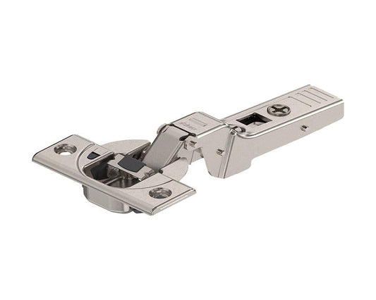 Blum Clip Top BLUMOTION 95° half overlay profile door hinge with soft close and boss screw-on installation, providing smooth, quiet cabinet door operation