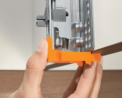 Blum 65.5631 nylon front gap template for TIP‑ON BLUMOTION, ensures 2.5 mm front gap on LEGRABOX / MOVENTO