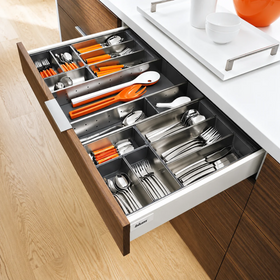 Blum ORGA-LINE Drawer Insert Container. Size: 352mm X 88mm In Brushed Stainless Steel/Dust Grey BORG04 by W&B