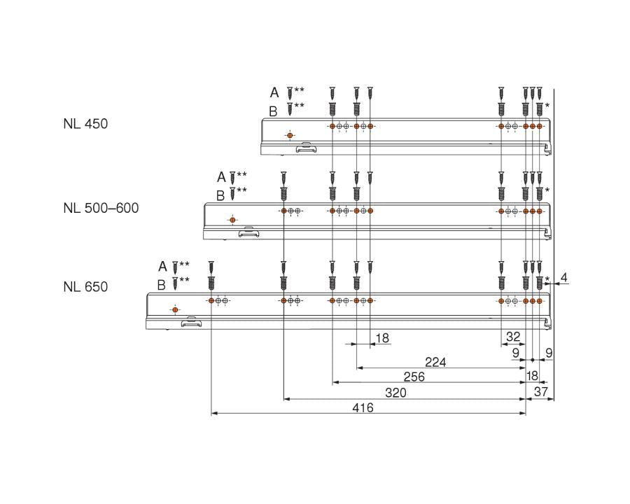 Blum LEGRABOX BLUMOTION S 450 mm drawer runners, 70 kg dynamic load, zinc-plated full-extension soft-close