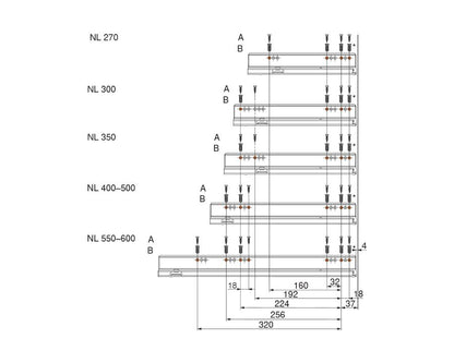 Blum LEGRABOX BLUMOTION S 450 mm cabinet runner set, 40 kg dynamic load, zinc-plated steel, full-extension soft‑close