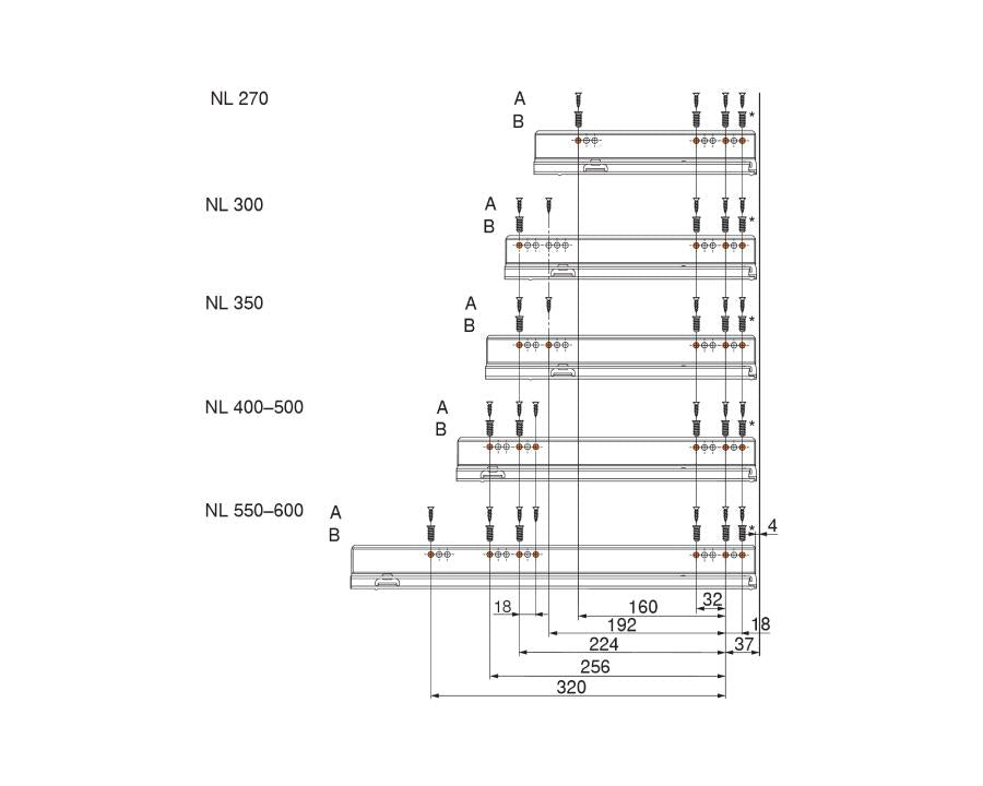 Left‑hand Blum LEGRABOX 500 mm carcase runner with integrated BLUMOTION S soft‑close, 40 kg load capacity, zinc‑plated steel