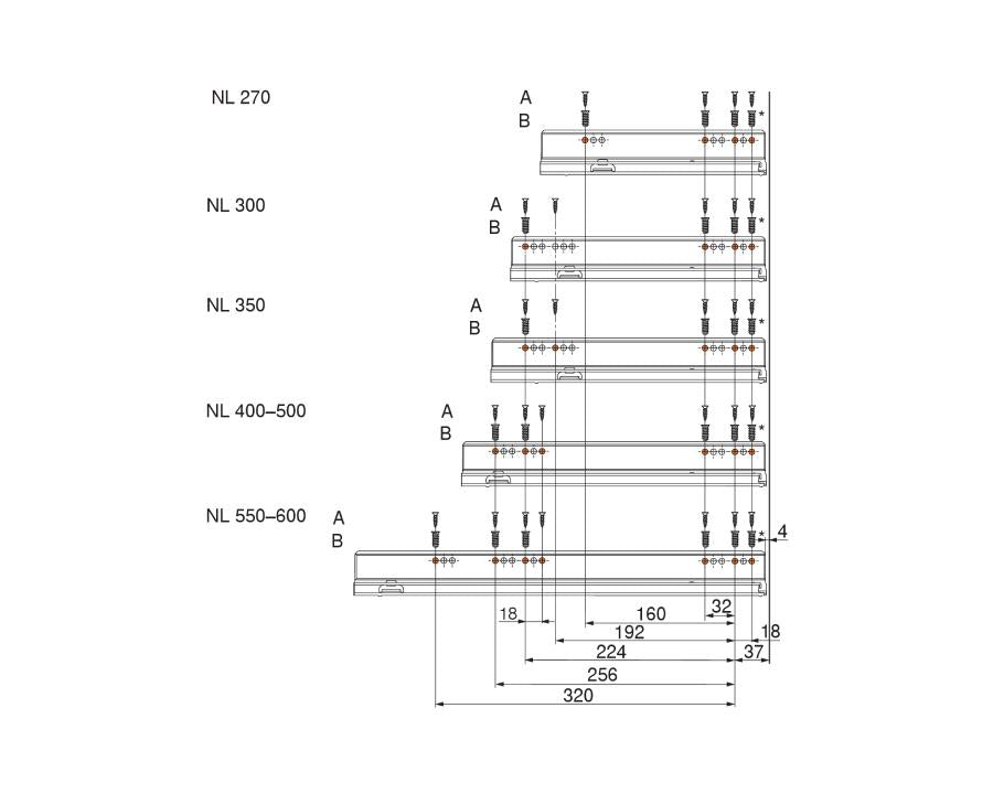 Right-hand Blum LEGRABOX 500 mm cabinet runner with integrated BLUMOTION S soft-close, 40 kg load, zinc-plated steel, industrial pack of 12