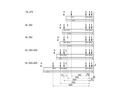 Right-hand Blum LEGRABOX 500 mm cabinet runner with integrated BLUMOTION S soft-close, 40 kg load, zinc-plated steel, industrial pack of 12