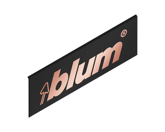 Blum LEGRABOX external carbon black cover cap with metallic copper logo – rectangular nylon end cap for LEGRABOX drawers