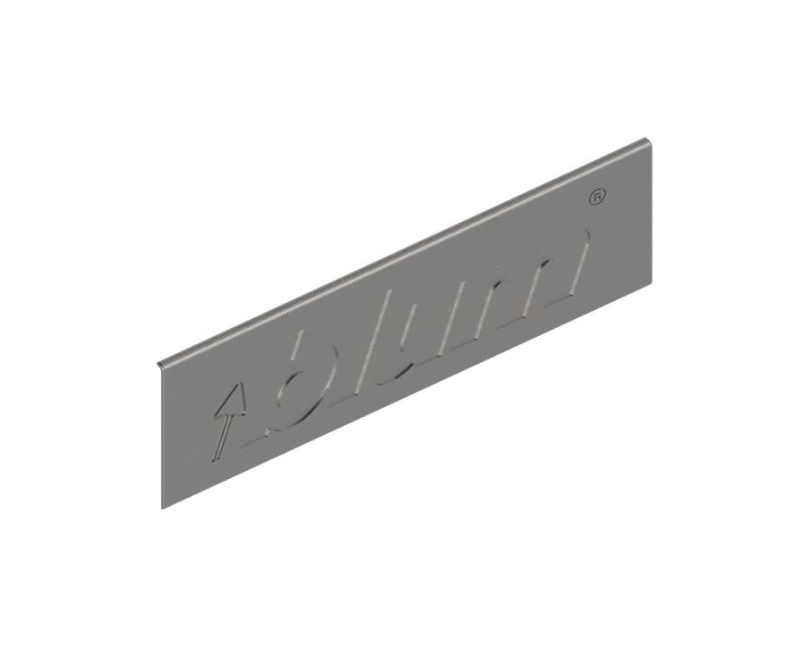 In‑mould brushed silver nylon external LEGRABOX cover cap with metallic silver Blum logo