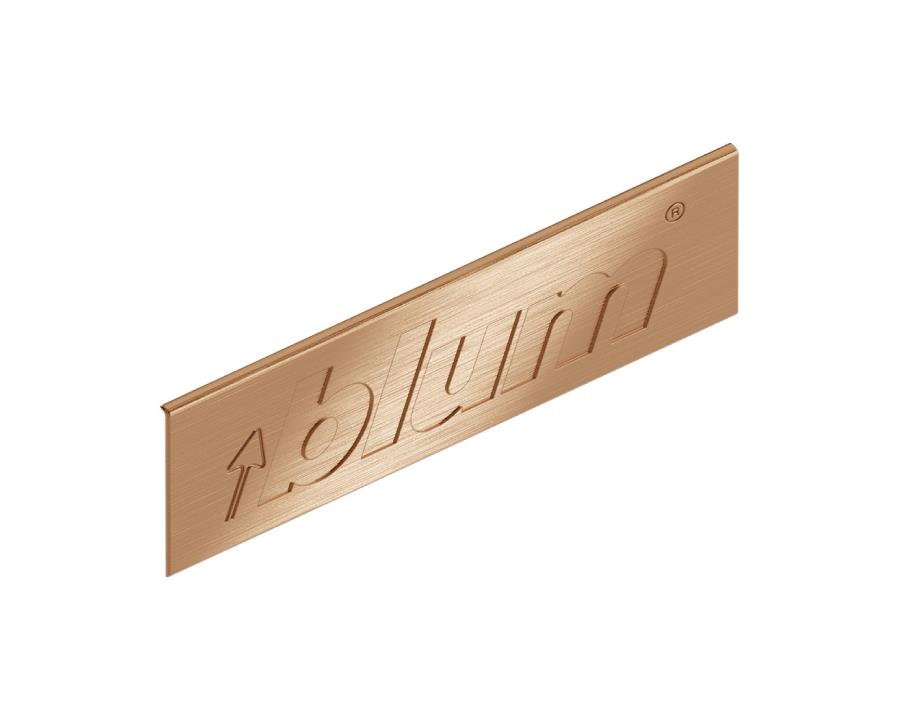 In‑mould copper nylon external LEGRABOX cover cap with metallic copper Blum logo