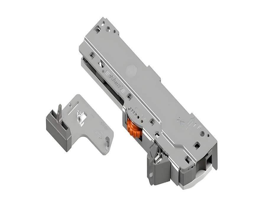 Blum TIP-ON BLUMOTION set unit and latch for LEGRABOX and MOVENTO drawers, compatible with 450–600mm NL runners, 35–60kg load capacity, push-to-open soft-close drawer mechanism