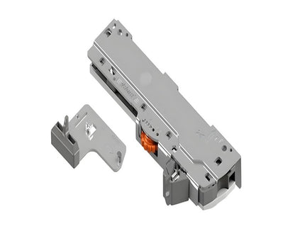 Blum TIP-ON BLUMOTION set unit and latch for LEGRABOX and MOVENTO drawers, compatible with 450–600mm NL runners, 35–60kg load capacity, push-to-open soft-close drawer mechanism