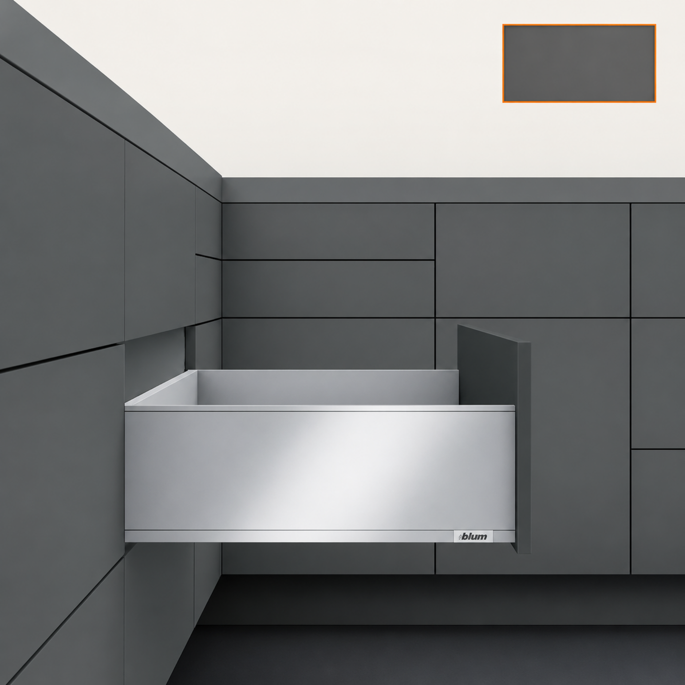 Blum LEGRABOX pure High Fronted C Height 177MM drawer 450MM Integrated BLUMOTION in Orion Grey 40KG by W&B