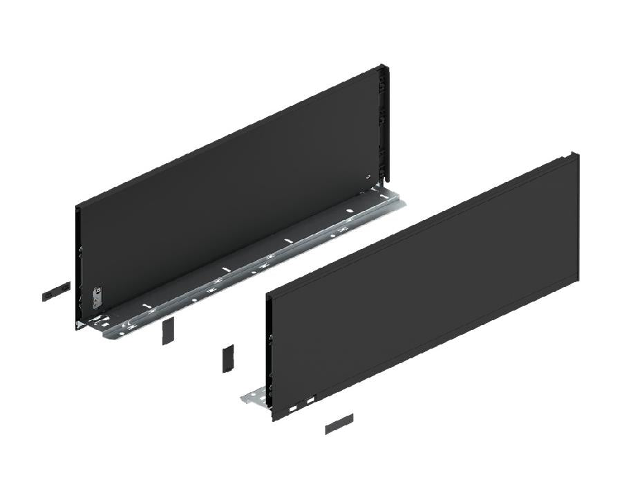 Blum LEGRABOX Pure F-height drawer side in carbon black matt, 550 mm, slim steel drawer hardware for kitchen cabinetry
