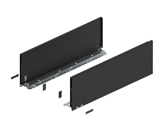 Blum LEGRABOX Pure F-height drawer side in carbon black matt, 550 mm, slim steel drawer hardware for kitchen cabinetry