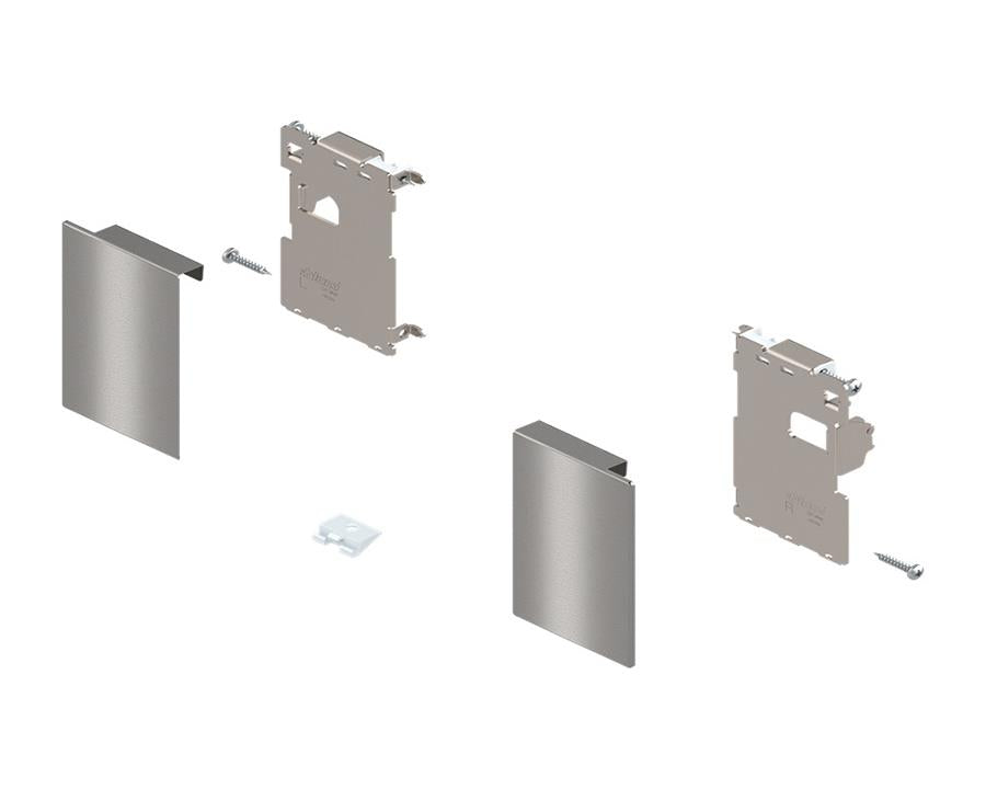 Blum LEGRABOX Pure stainless steel front‑fixing bracket for inner drawer (ZI70MIA), right + left pair, secure drawer front connection for LEGRABOX cabinetry