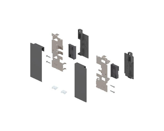 Blum LEGRABOX Pure front fixing component for glass element in Orion Grey, durable and easy-to-install drawer accessory