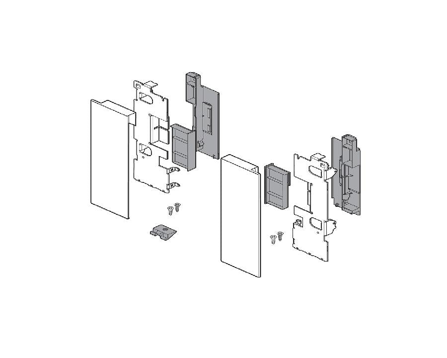 Blum LEGRABOX Pure front fixing component for glass element in Orion Grey, durable and easy-to-install drawer accessory