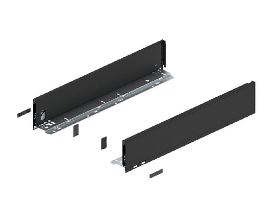 Blum LEGRABOX Pure K‑height drawer side in carbon black matt, 500 mm steel drawer side hardware for modern cabinetry