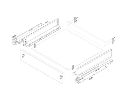 Blum LEGRABOX Pure M-Height drawer in Orion Grey, 550mm size, smooth glide and soft-close mechanism, modern kitchen drawer system 770M5502S