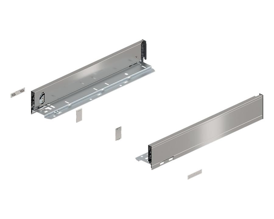 Blum LEGRABOX Pure 400 mm stainless steel M‑height drawer side, anti‑fingerprint full‑extension drawer hardware for modern cabinetry
