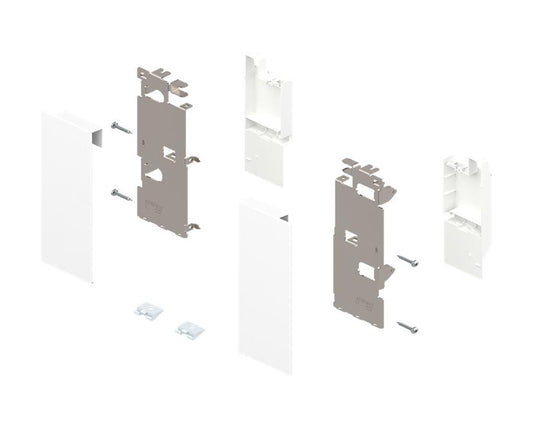 Blum LEGRABOX Pure front fixing component rail in silk white, drawer front fixing hardware, model ZI7.3CS0