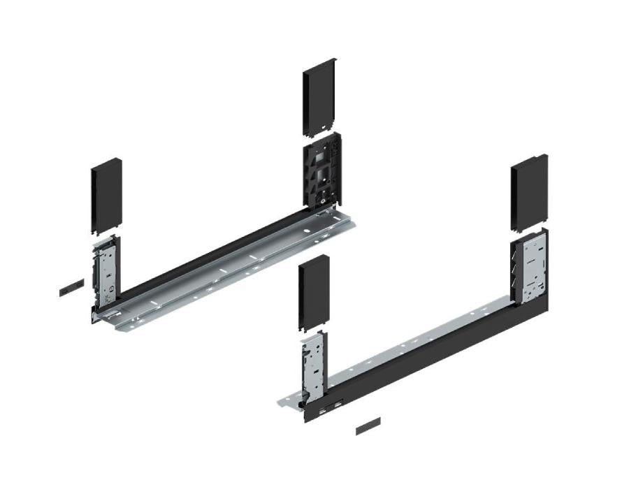 Blum LEGRABOX free C‑height 500 mm carbon black matt drawer side pair, slim steel open‑frame drawer hardware for modern cabinetry