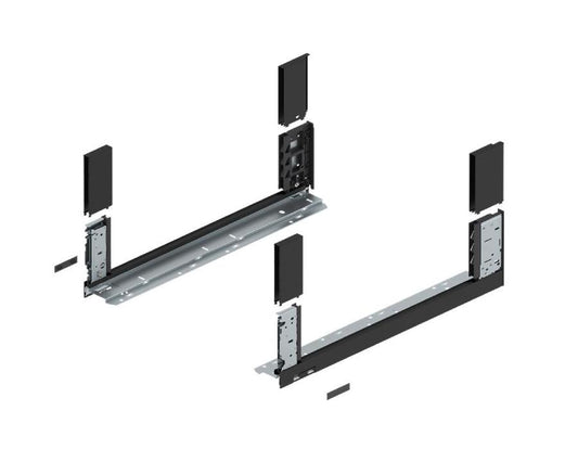 Blum LEGRABOX free C‑height 500 mm carbon black matt drawer side pair, slim steel open‑frame drawer hardware for modern cabinetry