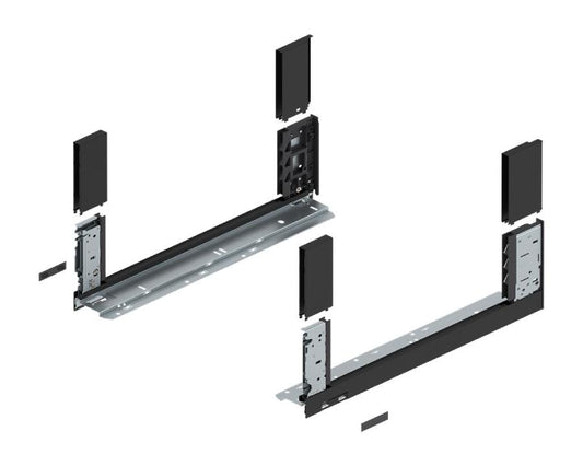 Blum LEGRABOX free C‑height 450 mm drawer side pair in carbon black matt, slim open‑frame steel drawer hardware for modern cabinetry