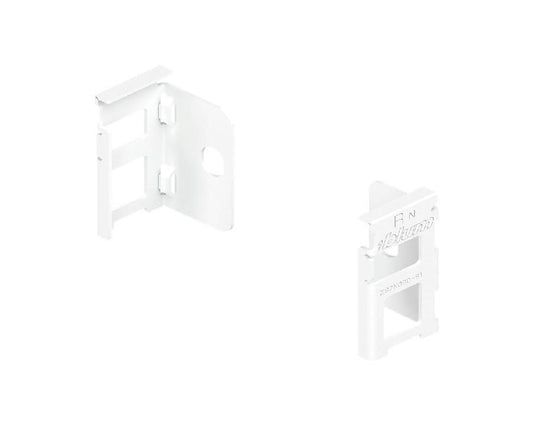 Silk‑white LEGRABOX pure N‑height back fixing bracket set (left + right), steel chipboard back mount