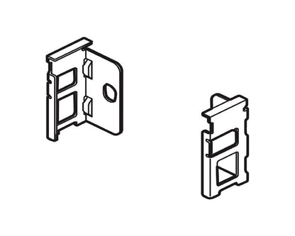 Silk‑white LEGRABOX pure N‑height back fixing bracket set (left + right), steel chipboard back mount