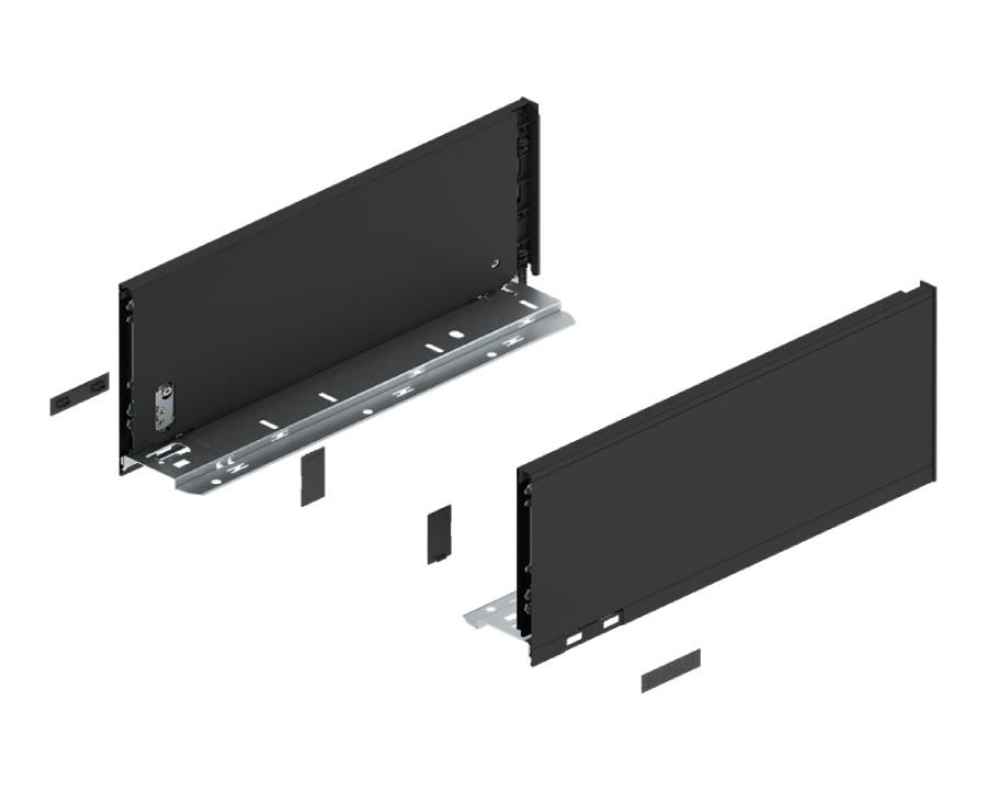 Blum LEGRABOX pure 350 mm drawer side, C‑height (177 mm), carbon black matt steel, right + left set