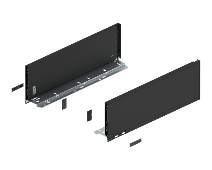 Blum LEGRABOX pure 400 mm drawer side, C‑height (177 mm), carbon black matt steel, left + right set