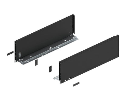 Blum LEGRABOX pure 450 mm drawer side, C‑height (177 mm), carbon black matt steel, left + right set