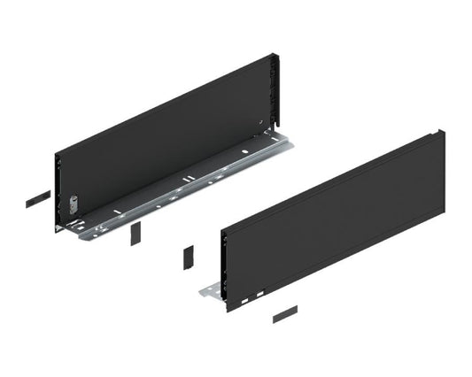 Blum LEGRABOX pure 450 mm drawer side, C‑height (177 mm), carbon black matt steel, left + right set
