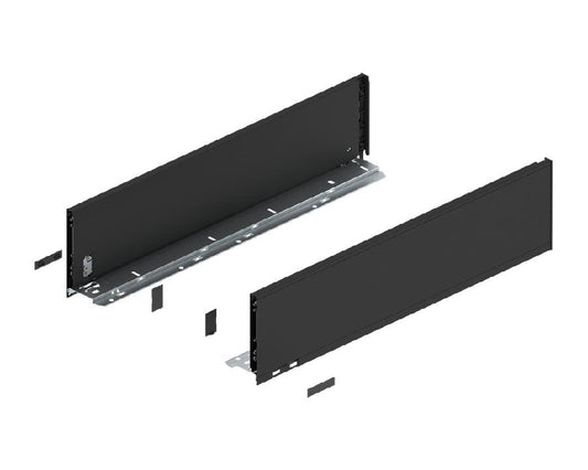 Blum LEGRABOX pure 550 mm drawer side, C‑height (177 mm), carbon black matt steel, left + right pair