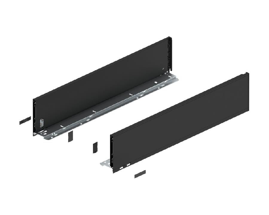 Blum LEGRABOX pure 600 mm drawer side, C‑height (177 mm), carbon black matt steel, left + right pair