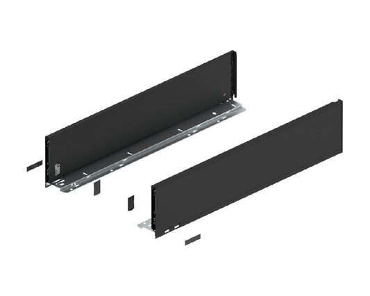 Blum LEGRABOX pure 600 mm drawer side, C‑height (177 mm), carbon black matt steel, left + right pair
