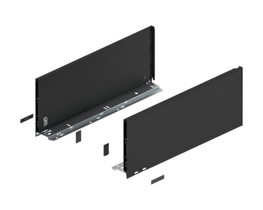 Blum LEGRABOX pure 450 mm drawer side, F‑height (241 mm), carbon black matt steel, left + right pair